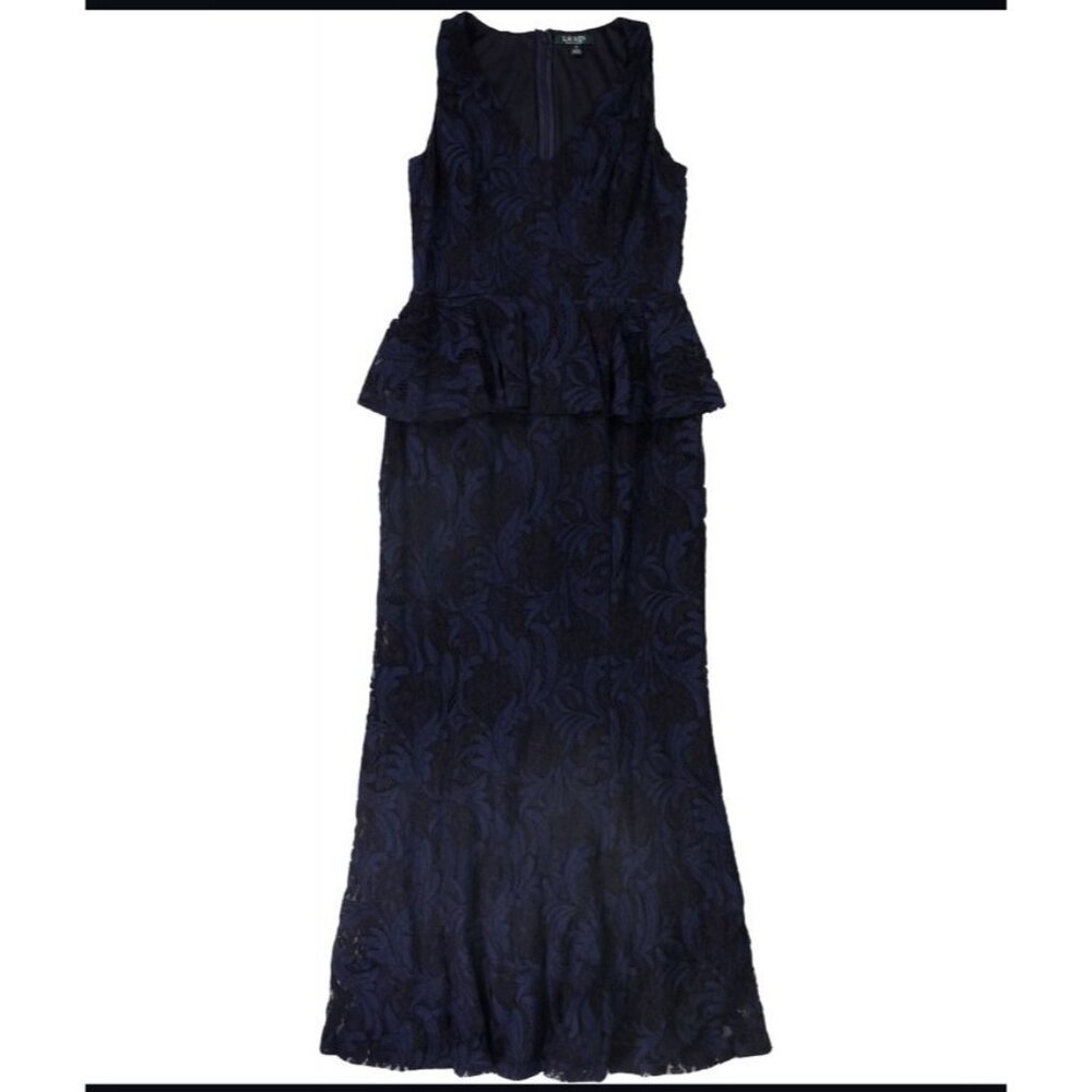 Ralph Lauren Long Formal Kynelle Dress 14 Navy Blue Wedding Party Cruise $270 - Picture 9 of 13